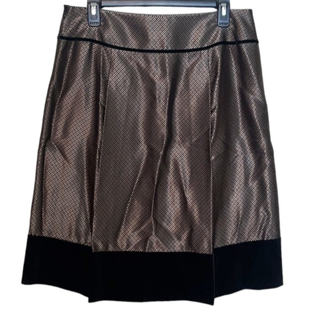 ANN TAYLOR Women's Silk Blend Velvet Trimmed A-Line Pleated Skirt